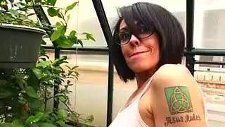 Unshaved American Cougar Playing With Herself In The Garden House - MatureNL