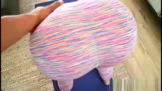 Huge natural tits stepmom and her young Step son doing yoga