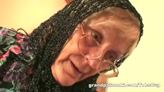 Hot babe helps granny to sucks a cock