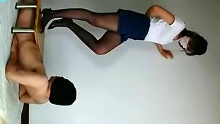 chinese footjob black pantyhose