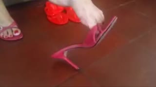 Shoeplay with red mules