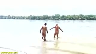 mature loves stepson on public beach