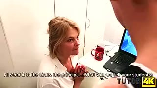 TUTOR4K. Young man pulled pants down baring erect cock for private teacher