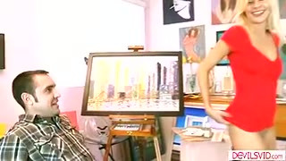 Blonde milf seducing college student then lets him fuck her