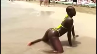 Beautiful ebony on yellow g string