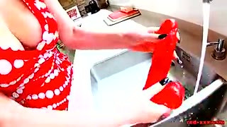 British MILF Red XXX gets wild in the kitchen