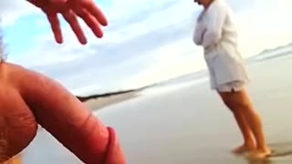 Public erection CFNM beach encounter between lady and male exhibitionist